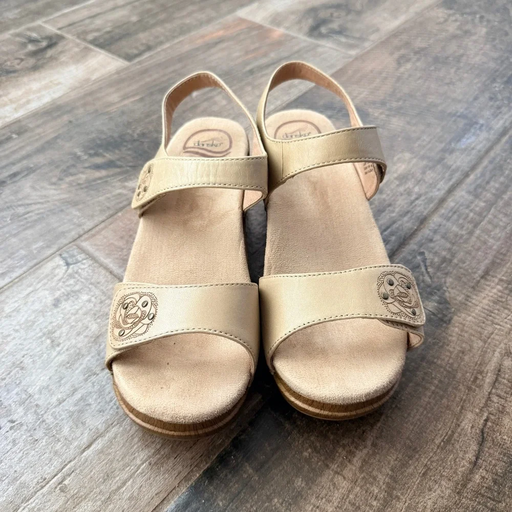 Dansko Beige Leather Wedge Sandals
